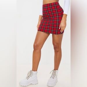 NWT PrettyLittleThing Tartan Check Print Red Mini Skirt - Medium (8)